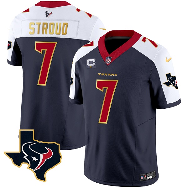 Men's Houston Texans #7 C.J. Stroud Navy/White 2023 F.U.S.E. With 1-Star C And Team Logo Patch Limited Football Stitched Jersey